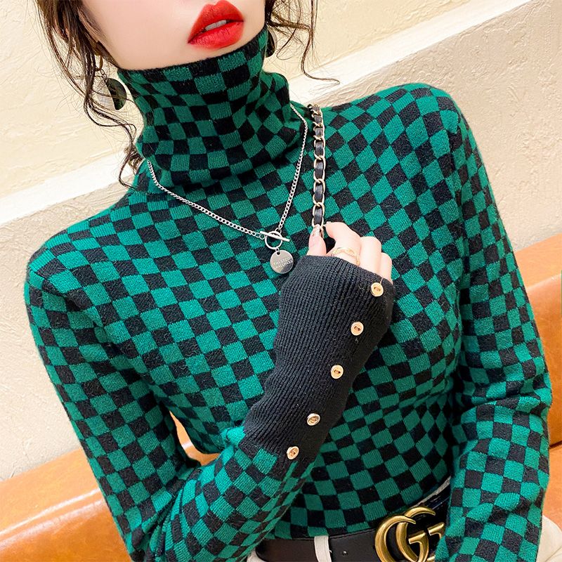 Pullover da donna a collo alto Scozzese