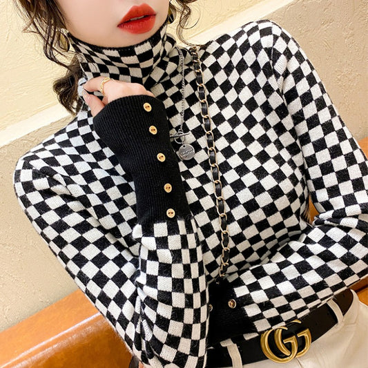 Pullover da donna a collo alto Scozzese